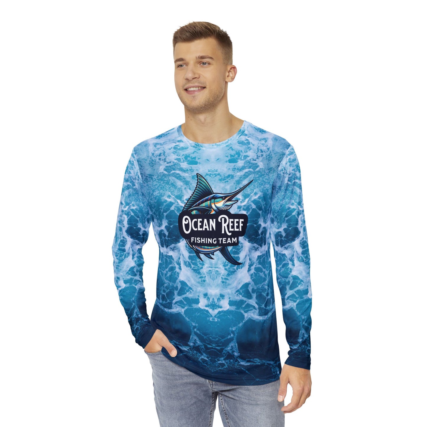 A Performance Shirt - Ocean Wave with Blue Marlin Design for Ocean Reef Fishing Team