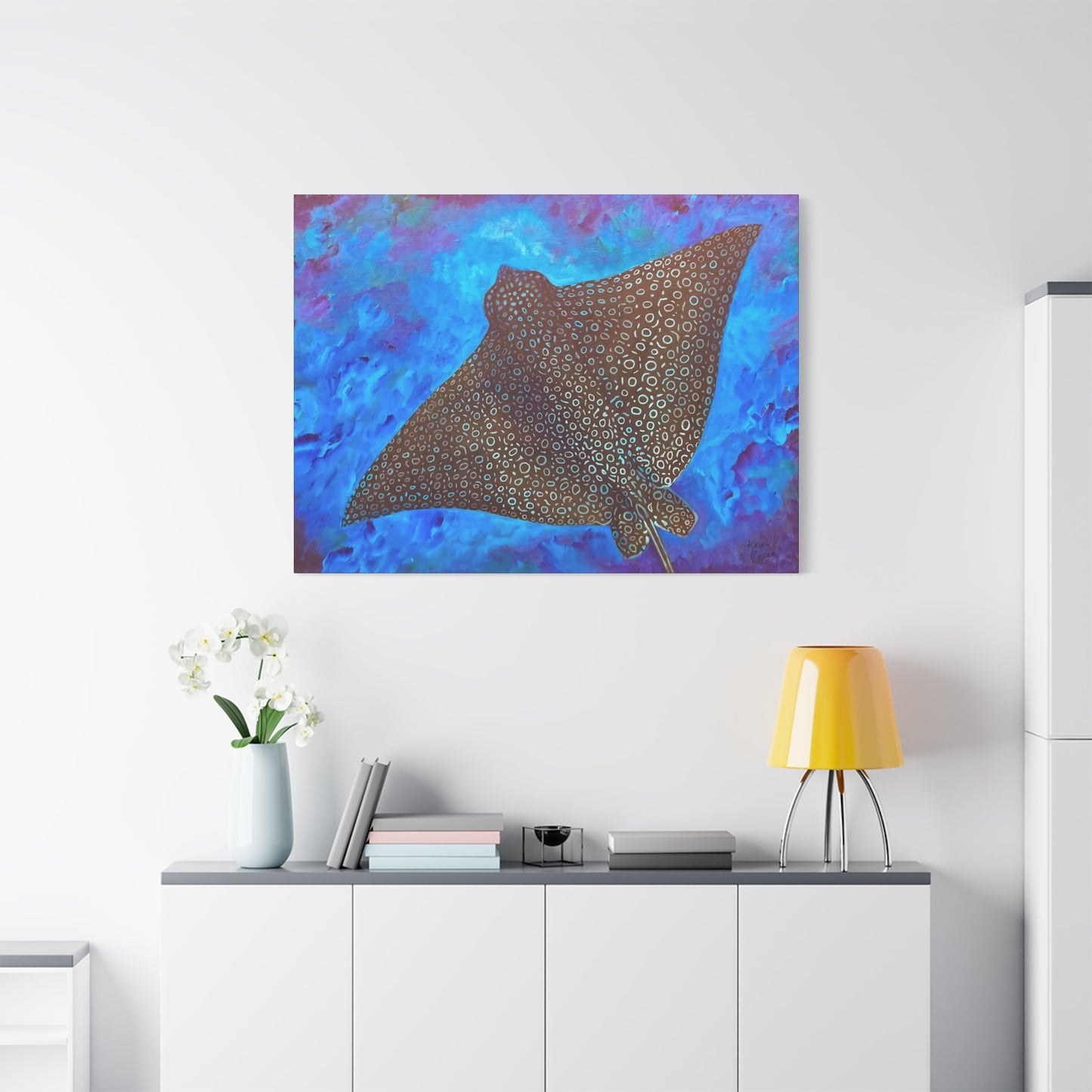 A Stretched Canvas Wall Art - Vibrant Stingray Design