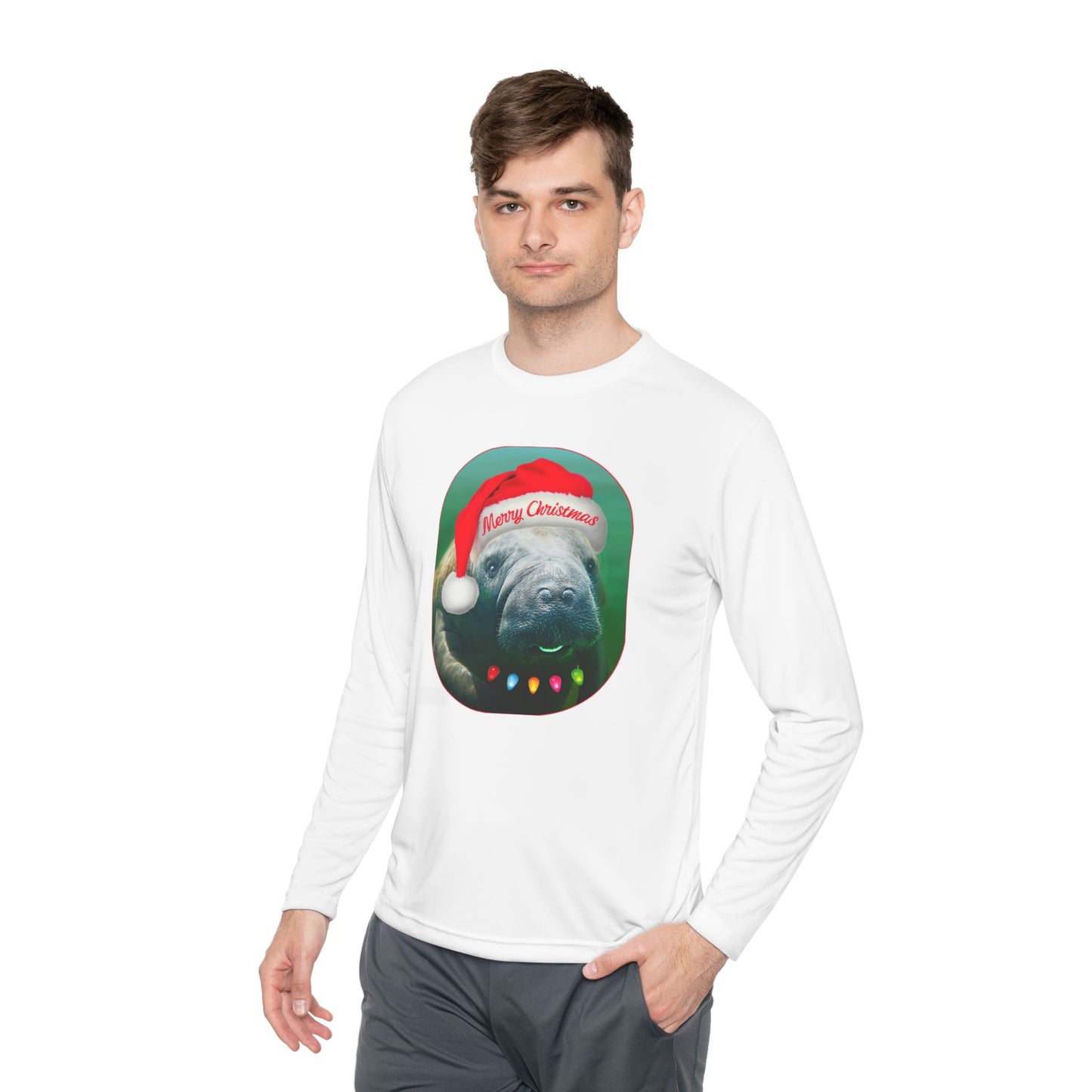 Funny Christmas Manatee Long Sleeve T-Shirt — Holiday Manatee Tee