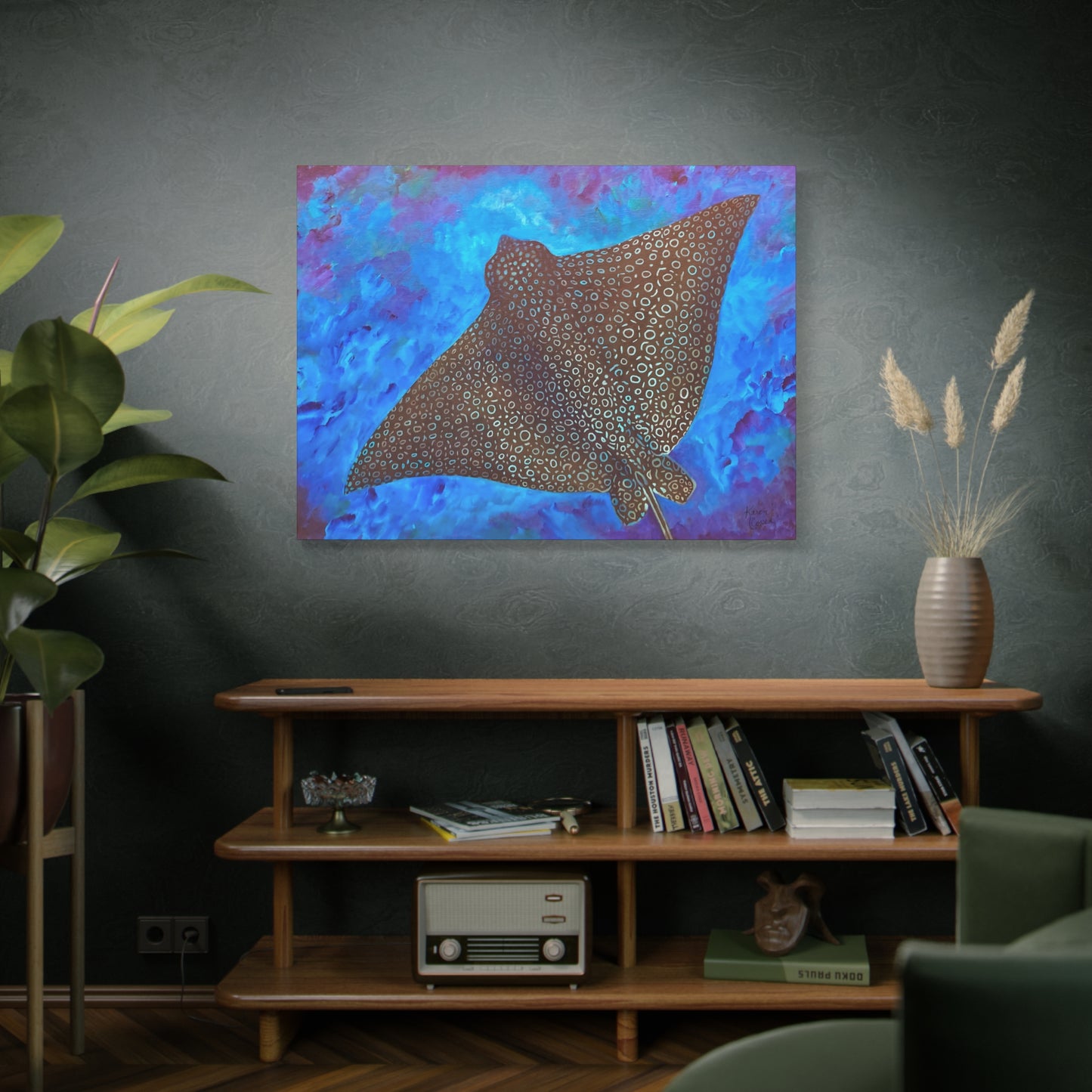 A Stretched Canvas Wall Art - Vibrant Stingray Design